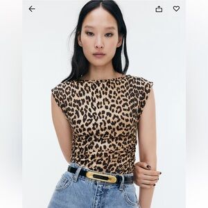 H&M Leopard Print Boat Neck Top Women’s XL NWT Fitted Stretch Tank Shirt $38